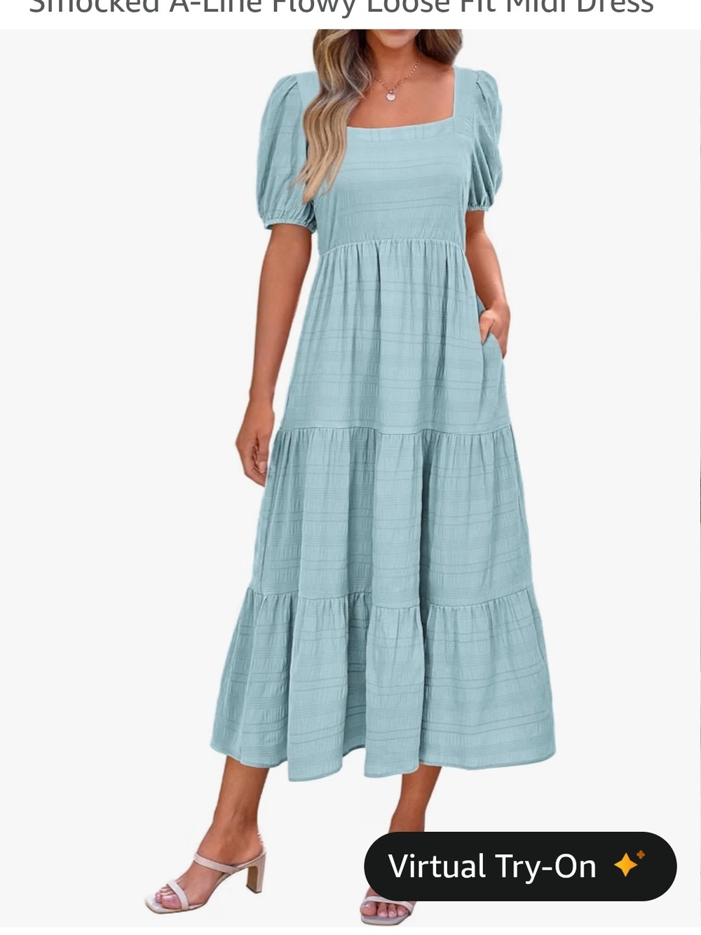 Women's Dress with Puff Sleeve, square neck, high waist. Size Large